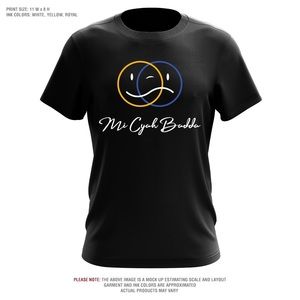 100% Cotton, Tag Less with a unique screen print design